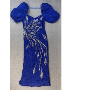 Vintage 100% Silk Beaded Gown Full Length Dress Flawed DIY Project Piece Size 10